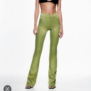 Green Satin Zara Pants